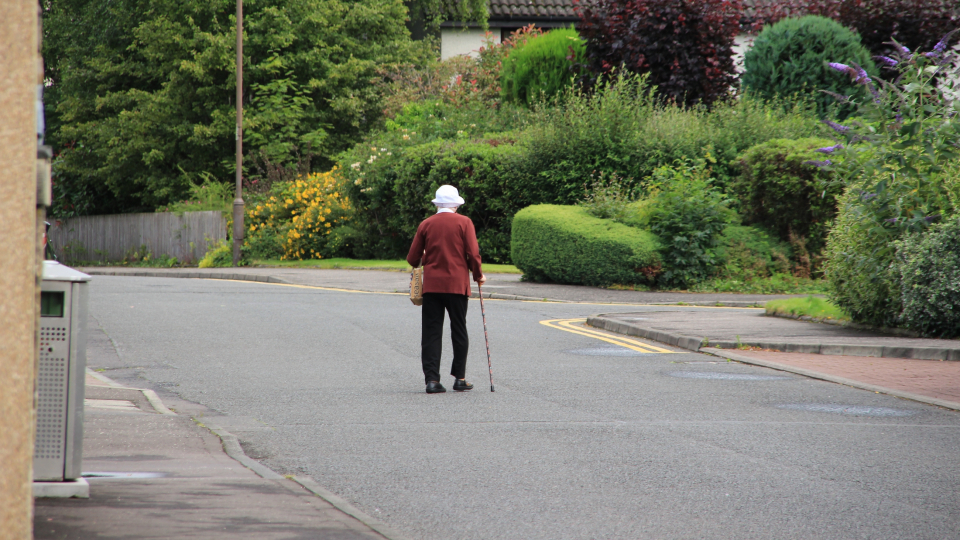 Dame med stok på vej