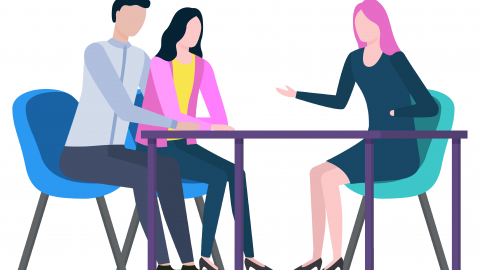 3 personer om mødebord