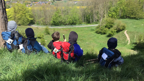 Børn på bakke ser på udsigten