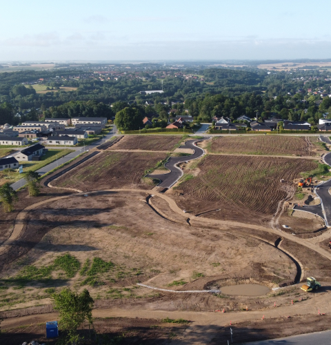 dronefoto fra Bjergegårdsvej i Hinnerup