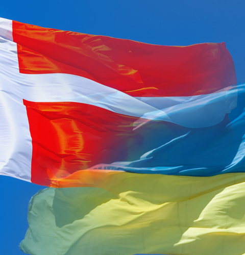 Dannebrog og det ukrainske flag i forening